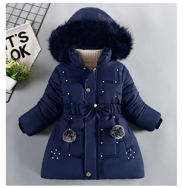 Girls' Winter Padded Jacket with Detachable Hood