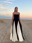 Elegant Black & White Contrast Sling Maxi Dress