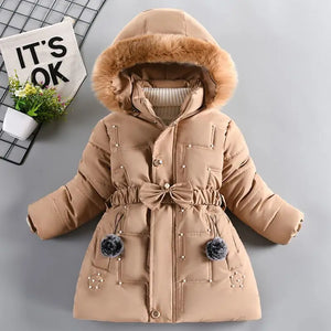 Girls' Winter Padded Jacket with Detachable Hood