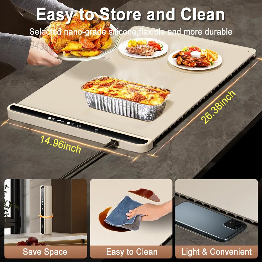 Electric Warming Tray – Foldable Portable Food Heating Mat with Adjustable 3-Level Temperature Control