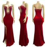 Velvet Rhinestone Spaghetti Strap Party Dress