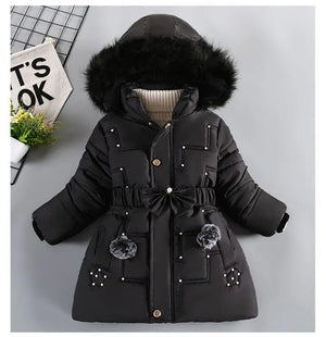 Girls' Winter Padded Jacket with Detachable Hood