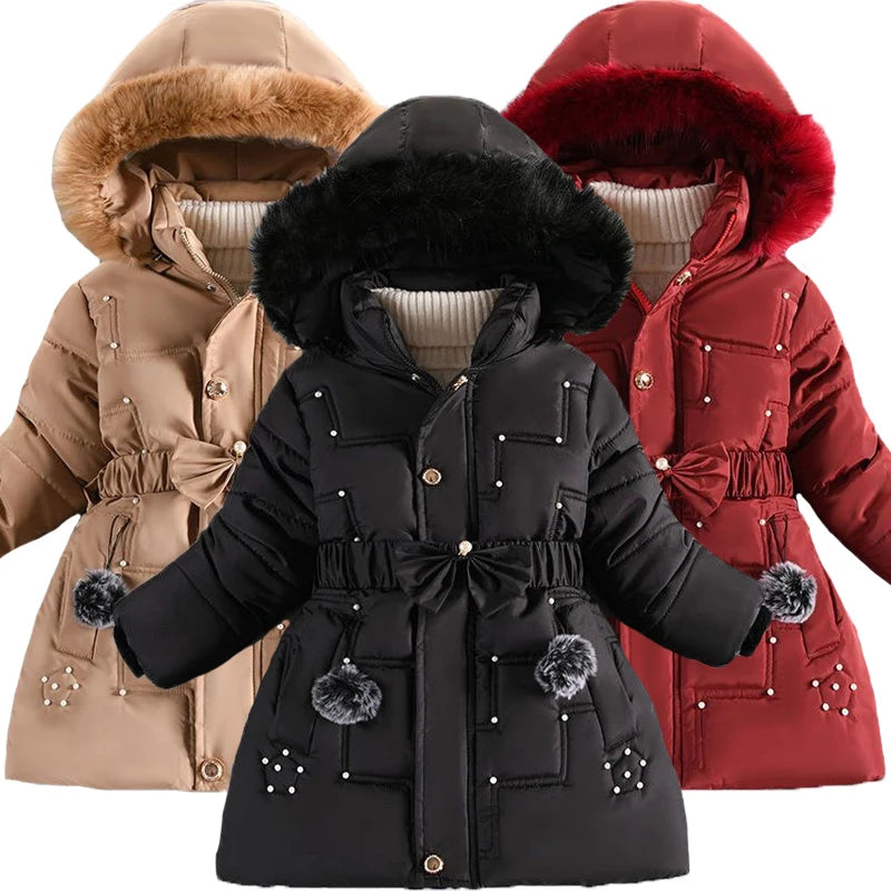 Girls' Winter Padded Jacket with Detachable Hood