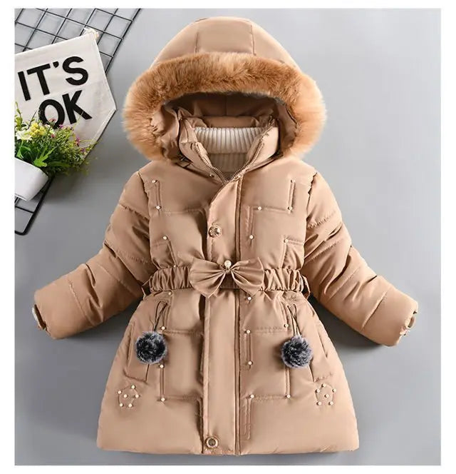 Girls' Winter Padded Jacket with Detachable Hood