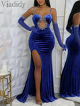 Velvet Rhinestone Spaghetti Strap Party Dress