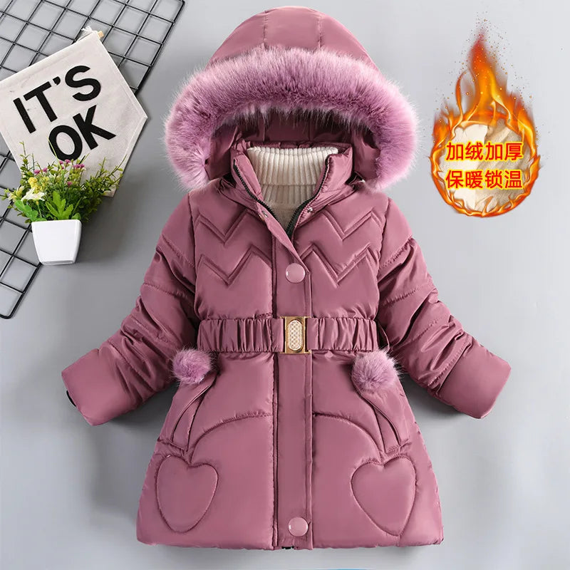 Girls' Winter Padded Jacket with Detachable Hood